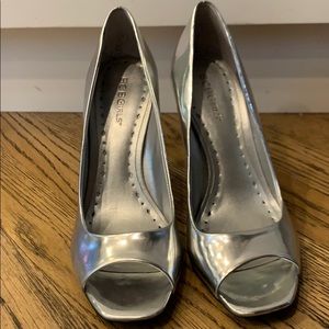 Silver BCBG open toe heels